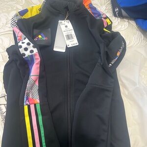 Adidas Black Jacket with Multicolor Logo